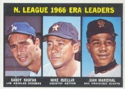 1967 Topps Baseball Cards      234     NL ERA Leaders-Sandy Koufax-Mike Cuellar-Juan Marichal